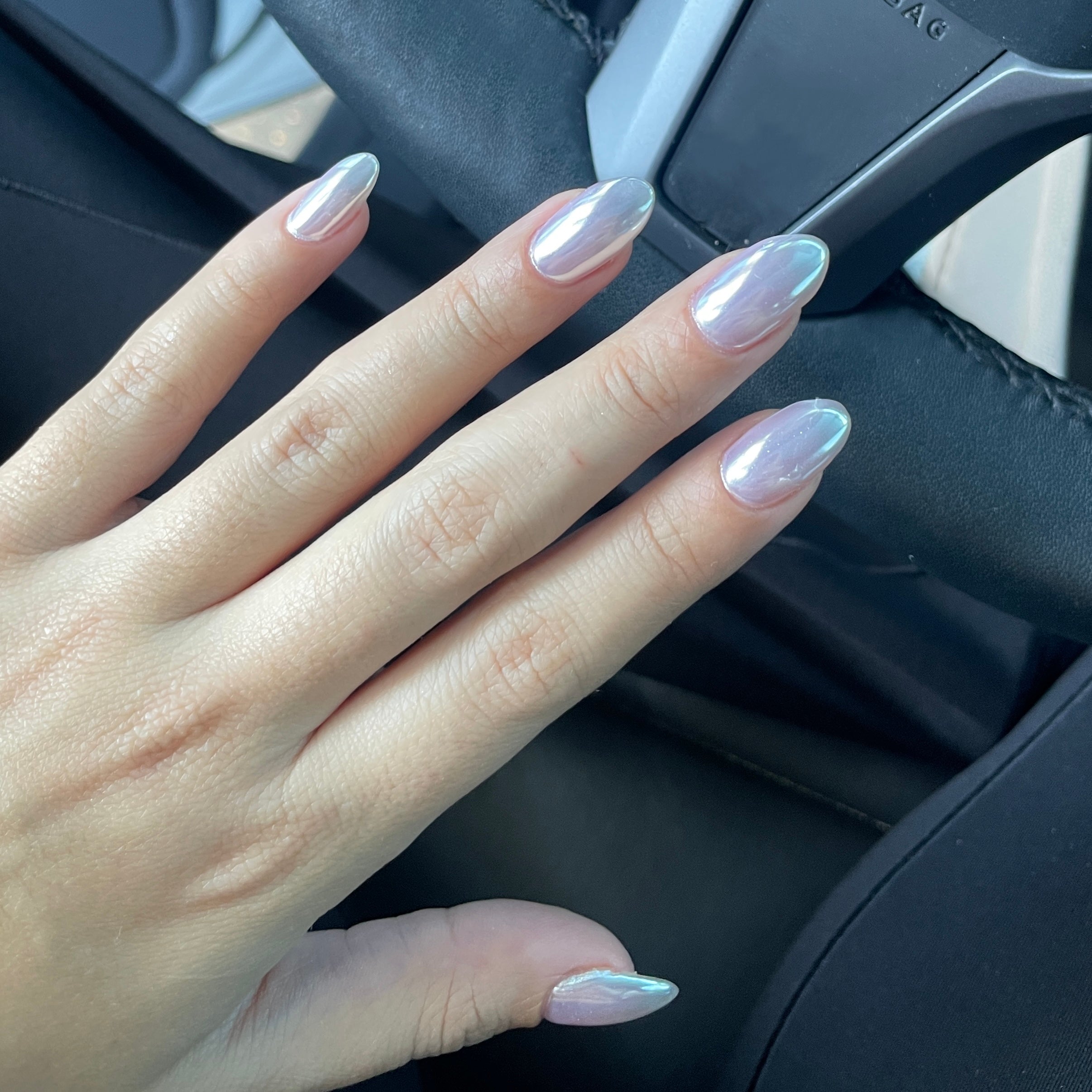 White Chrome Powder Nails, Chrome Effect Powder Nails